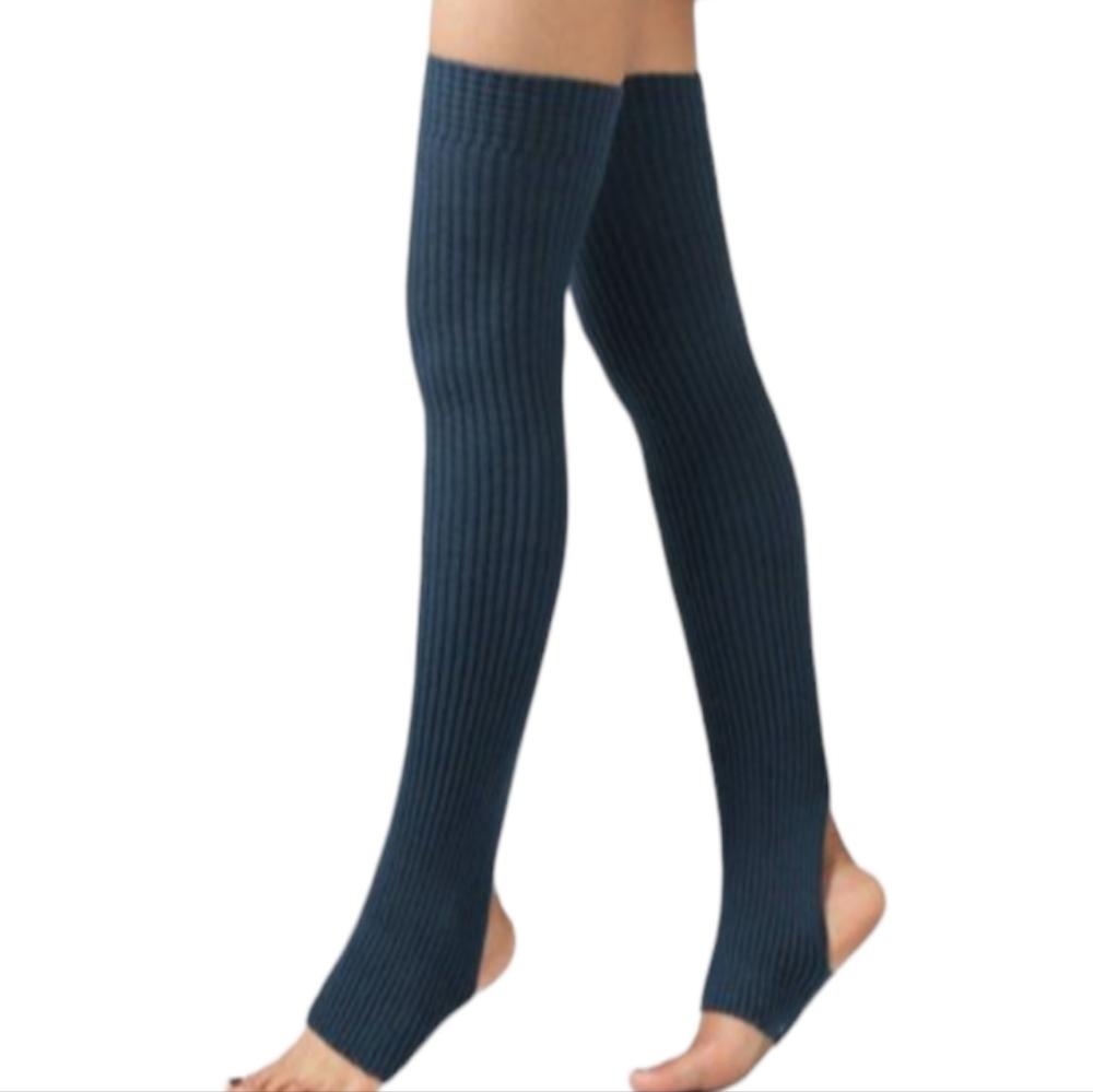 LAST PAIR LEGG WARMERS BLUE THIGH HIGH RIBBED ACRYLIC